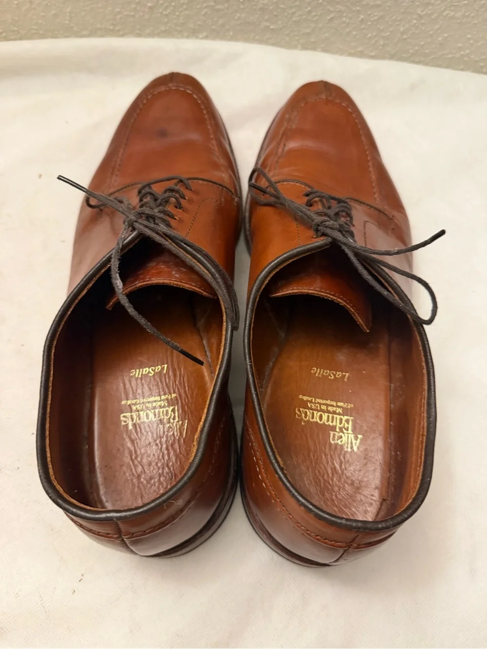 Allen Edmonds Cognac Brown Leather Split-Toe Derby Shoes, pre-owned, SZ9.5